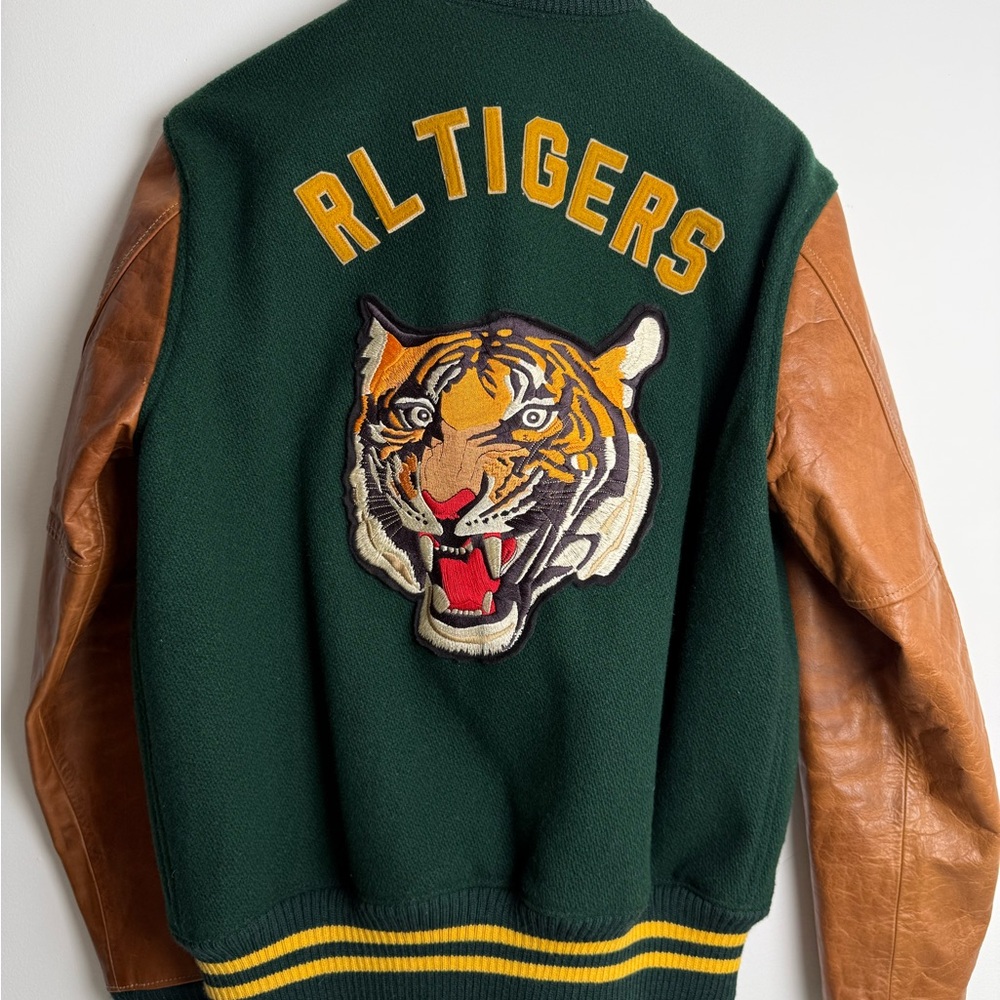 Polo Ralph Lauren “RL Tigers” Varsity Jacket – Green / Tan Leather – Size M - Picture 5 of 9